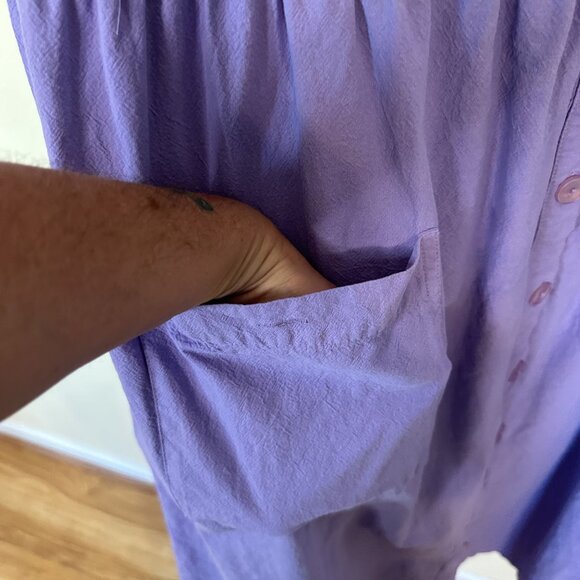 Appleseeds Womens Lavender Midi Dress Shift Full Button Large Cotton Modest - Picture 4 of 8